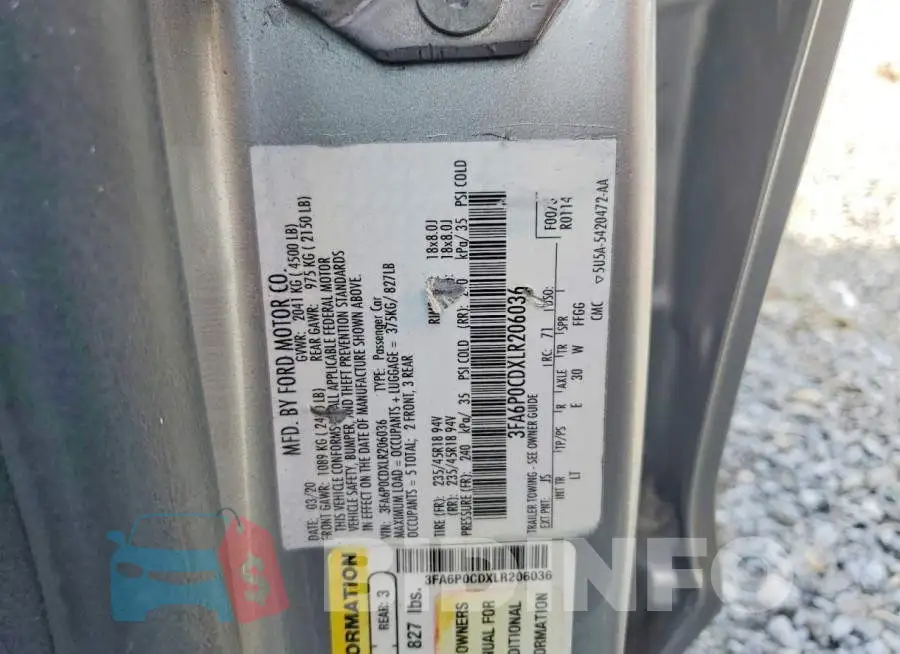 3FA6P0CDXLR206036 Photo# 12