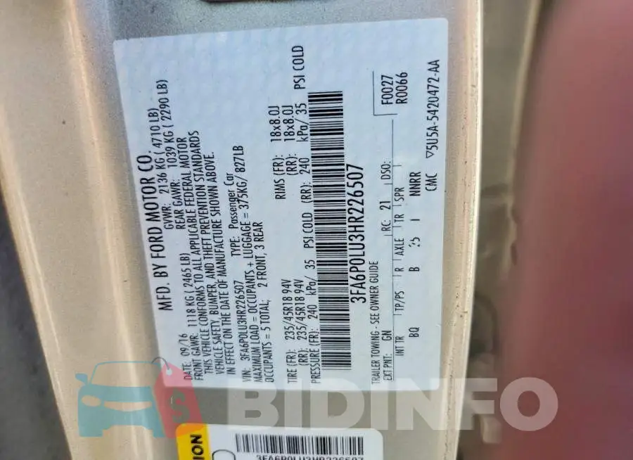 3FA6P0LU3HR226507 Photo# 12