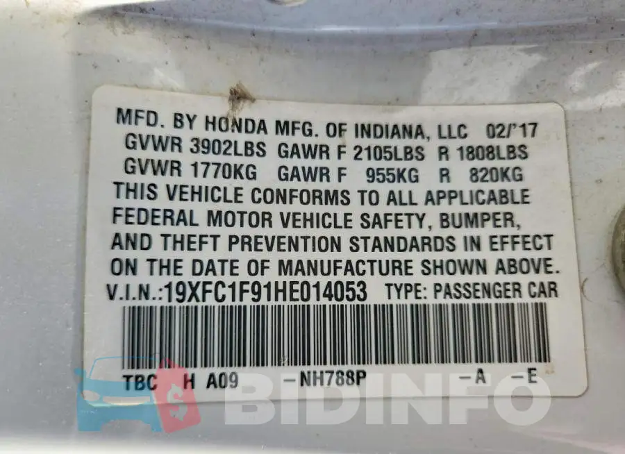 19XFC1F91HE014053 Photo# 13