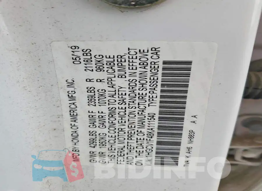 1HGCV1F48KA111540 Photo# 12
