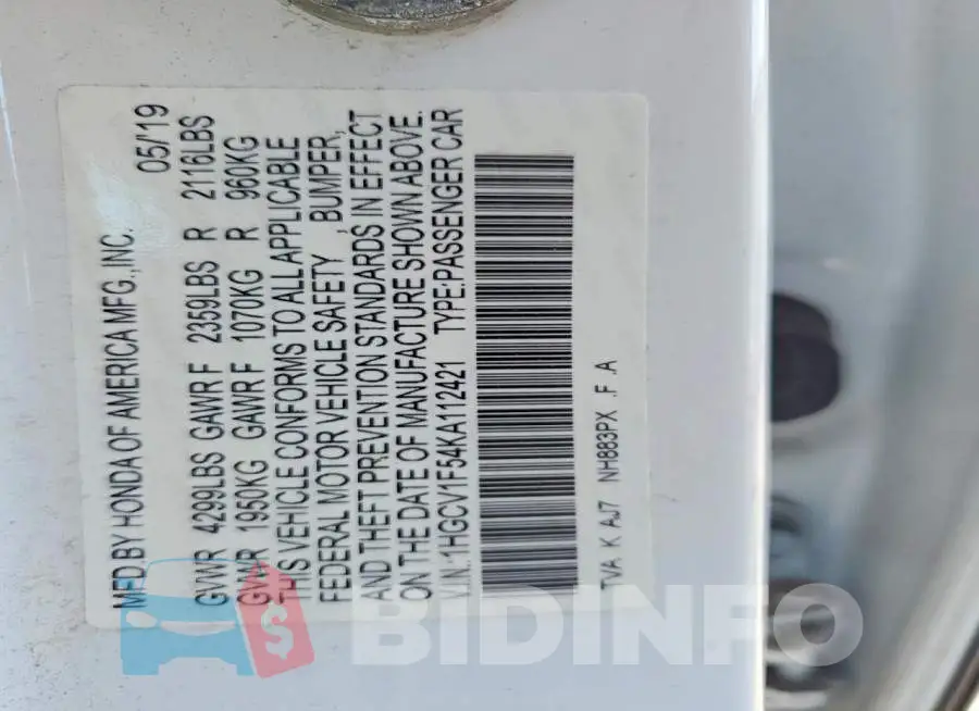 1HGCV1F54KA112421 Photo# 12
