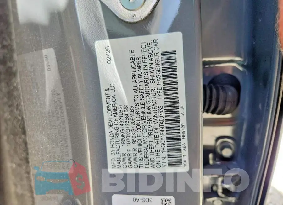 1HGCY1F49TA007535 Photo# 12