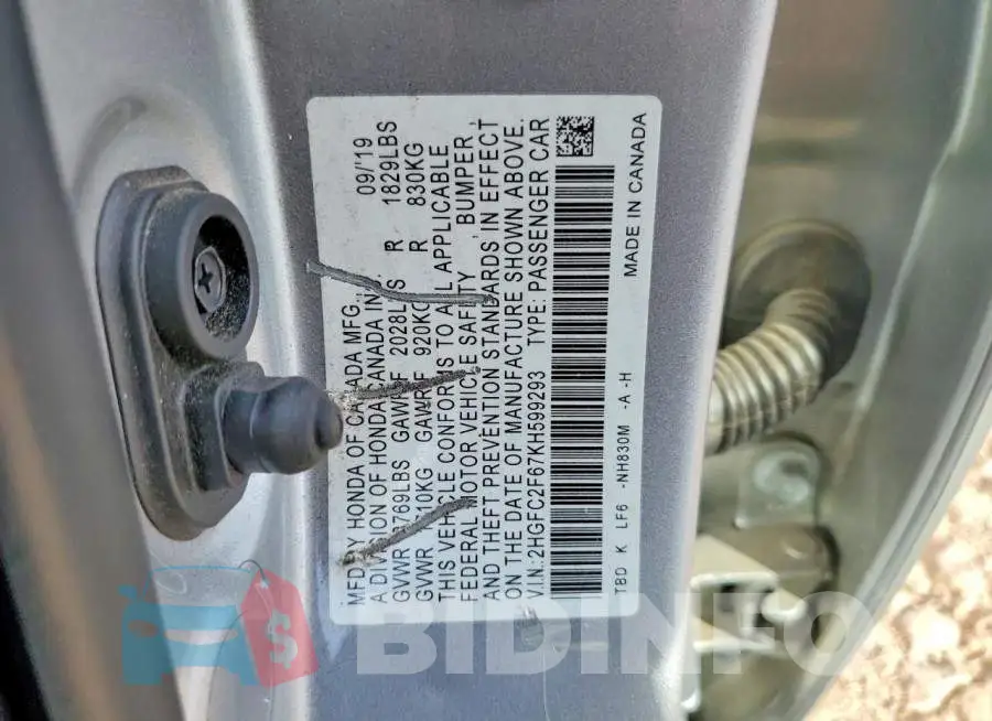 2HGFC2F67KH599293 Photo# 12