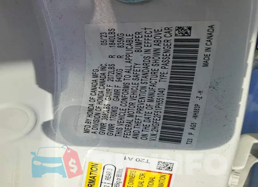 2HGFE2F51PH551040 Photo# 12