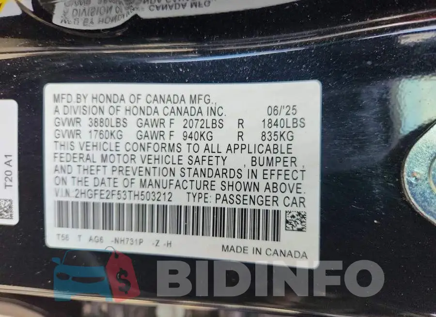 2HGFE2F53TH503212 Photo# 12