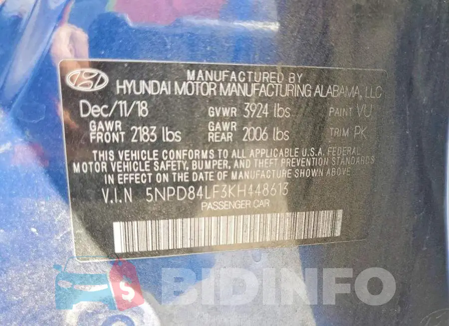 5NPD84LF3KH448613 Photo# 12