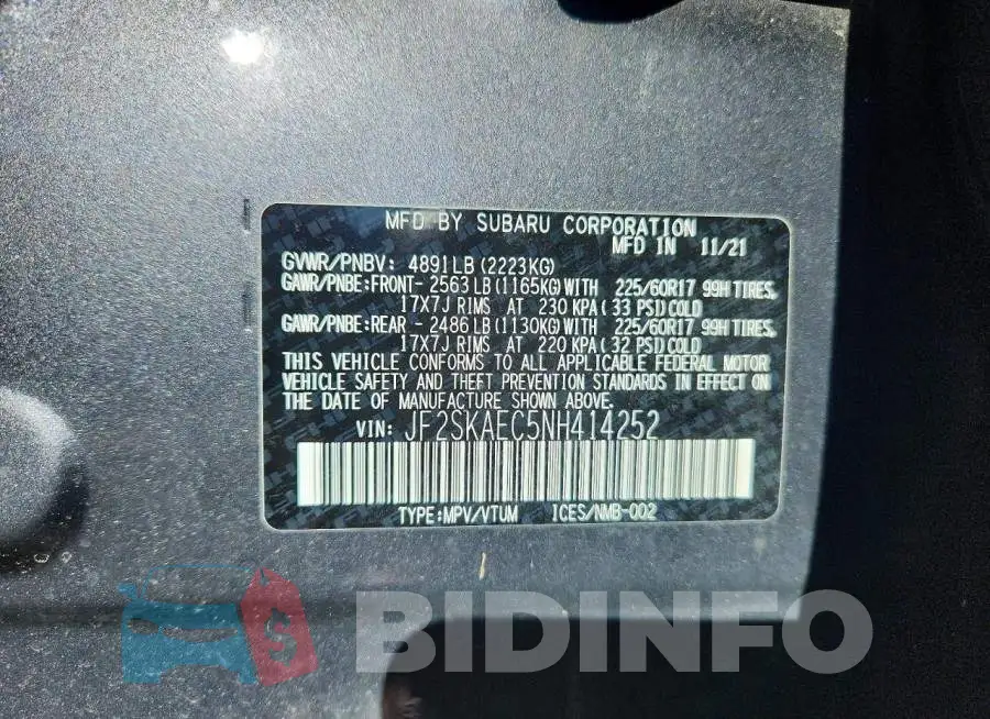 JF2SKAEC5NH414252 Photo# 13