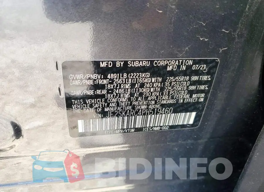 JF2SKARC4PH519460 Photo# 13