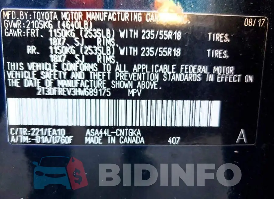 2T3DFREV3HW689175 Photo# 13