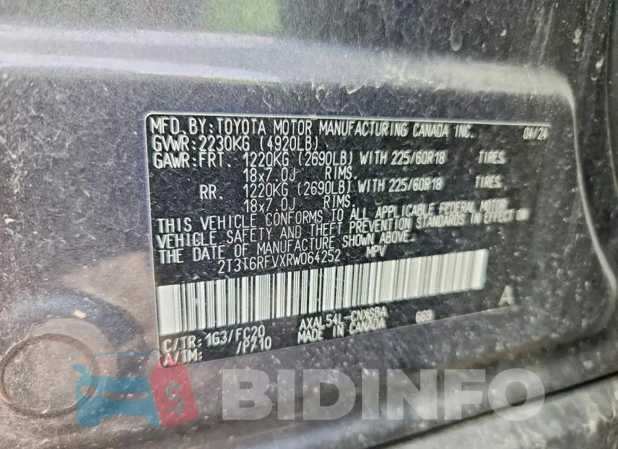 2T3T6RFVXRW064252 Photo# 14