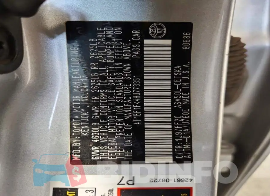 4T1BF1FK4HU773351 Photo# 12