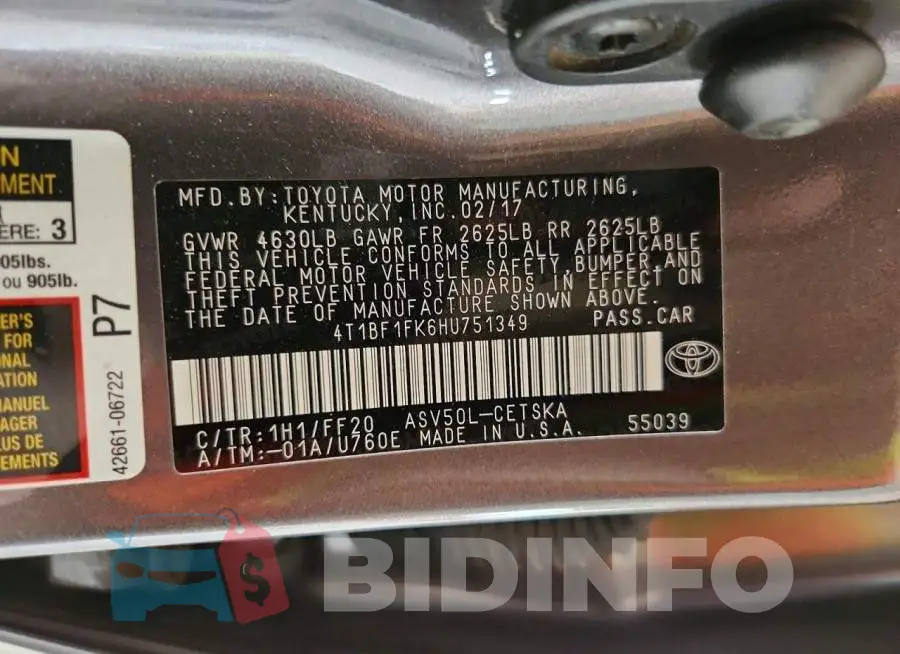 4T1BF1FK6HU751349 Photo# 12