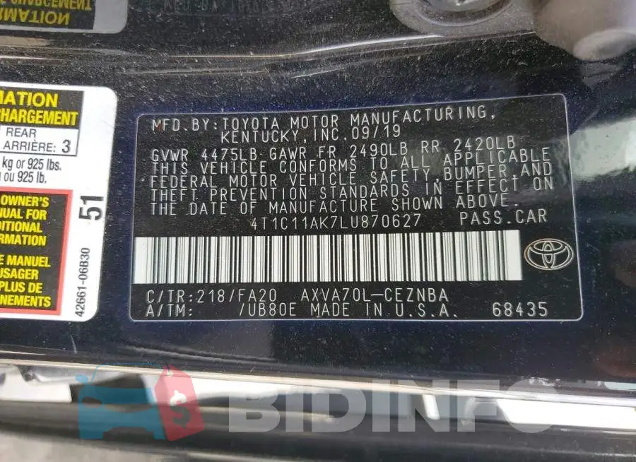 4T1C11AK7LU870627 Photo# 12