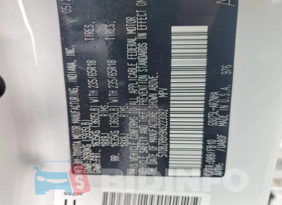 5TDBZRBH9NS223082 Photo# 14