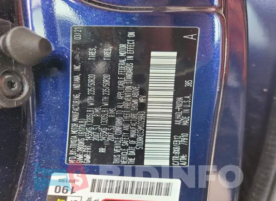 5TDDRKEC5MS029843 Photo# 12