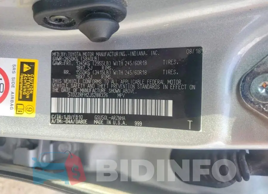 5TDZZRFH2JS288326 Photo# 13