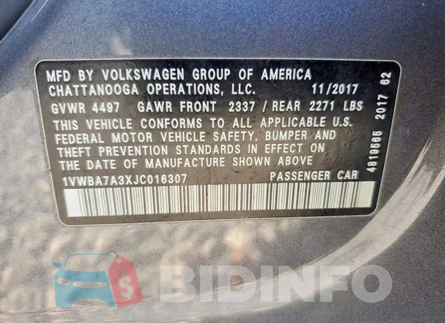1VWBA7A3XJC016307 Photo# 13
