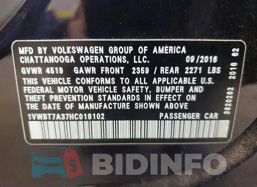 1VWBT7A37HC018102 Photo# 12