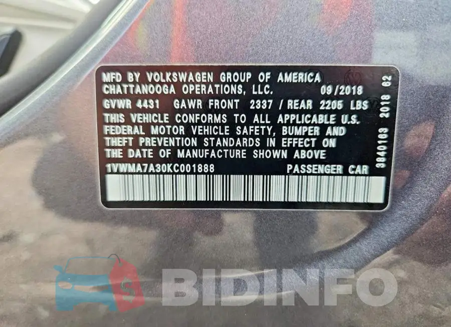 1VWMA7A30KC001888 Photo# 14