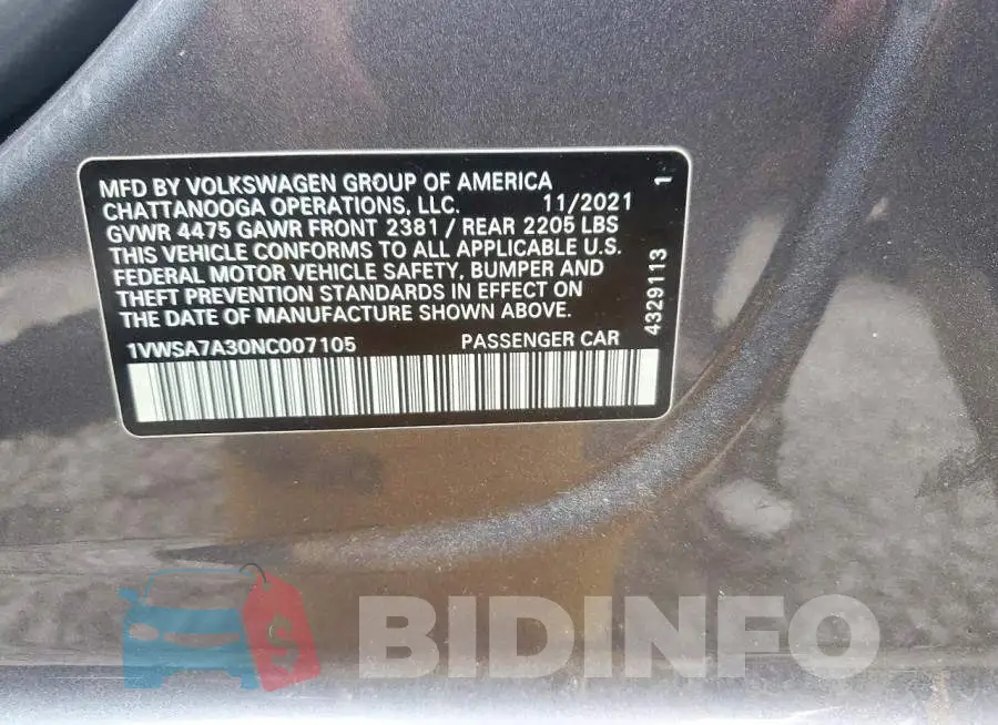 1VWSA7A30NC007105 Photo# 12