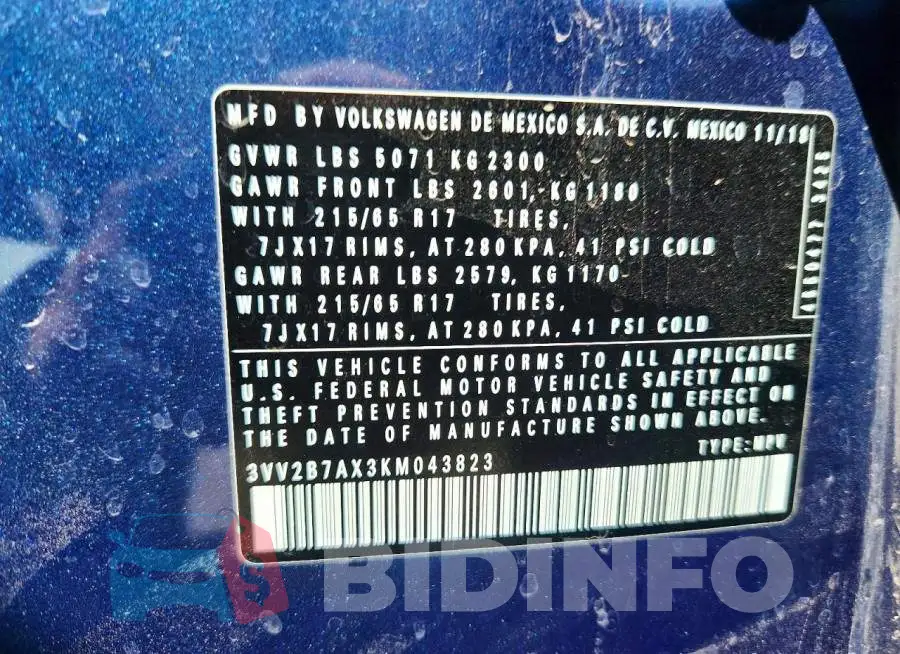 3VV2B7AX3KM043823 Photo# 13