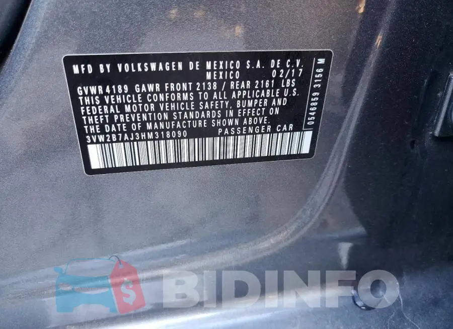 3VW2B7AJ3HM318090 Photo# 12