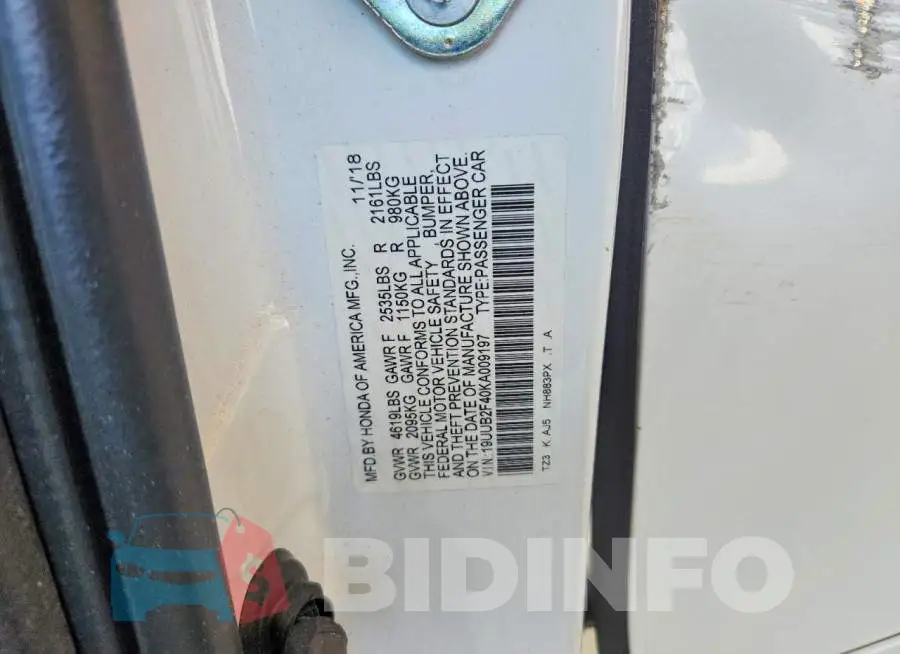19UUB2F40KA009197 Photo# 12