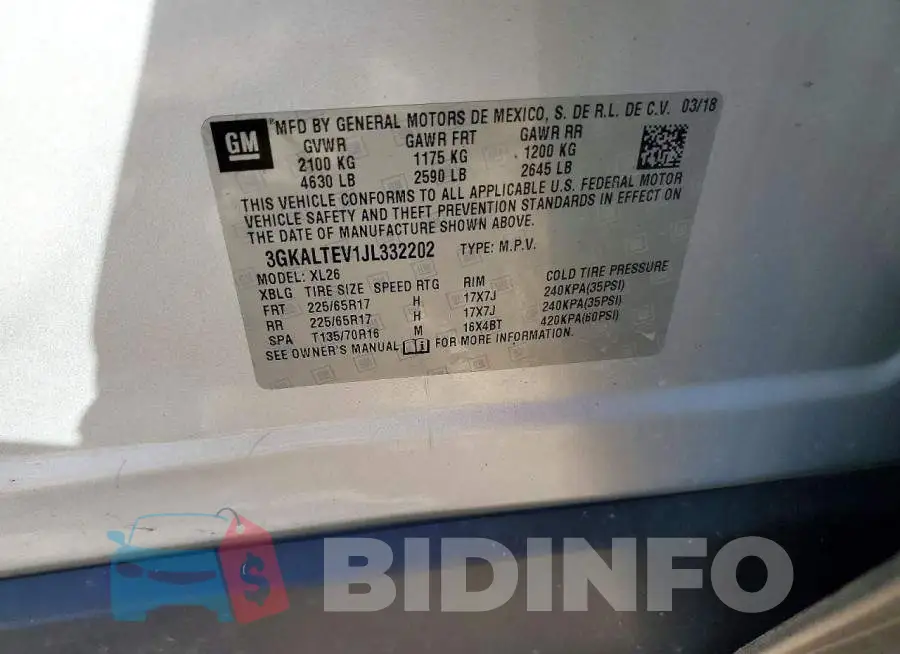 3GKALTEV1JL332202 Photo# 13