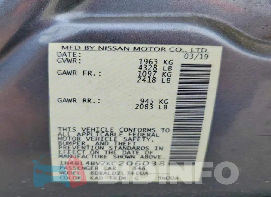 1N4BL4BV2KC206038 Photo# 12