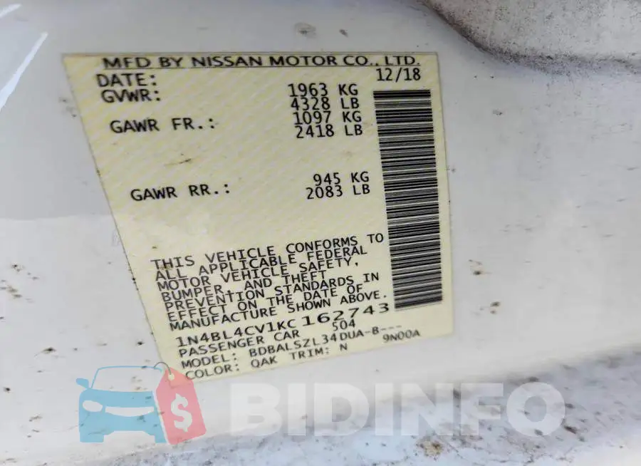 1N4BL4CV1KC162743 Photo# 12