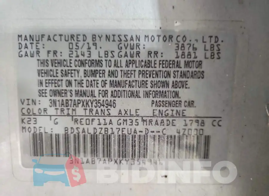 3N1AB7APXKY354946 Photo# 12