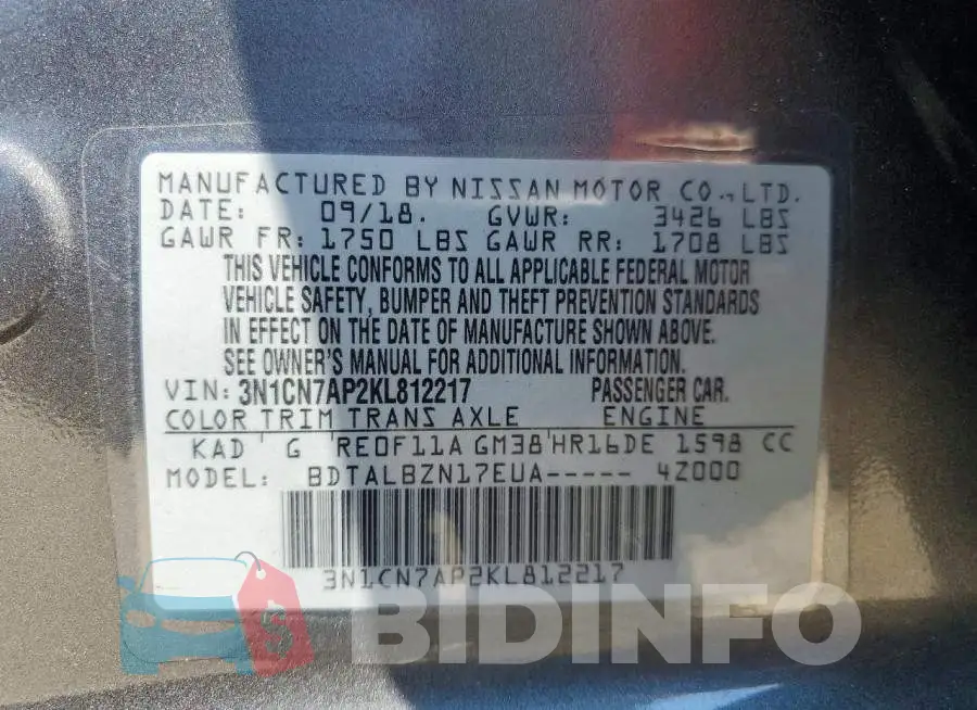 3N1CN7AP2KL812217 Photo# 13