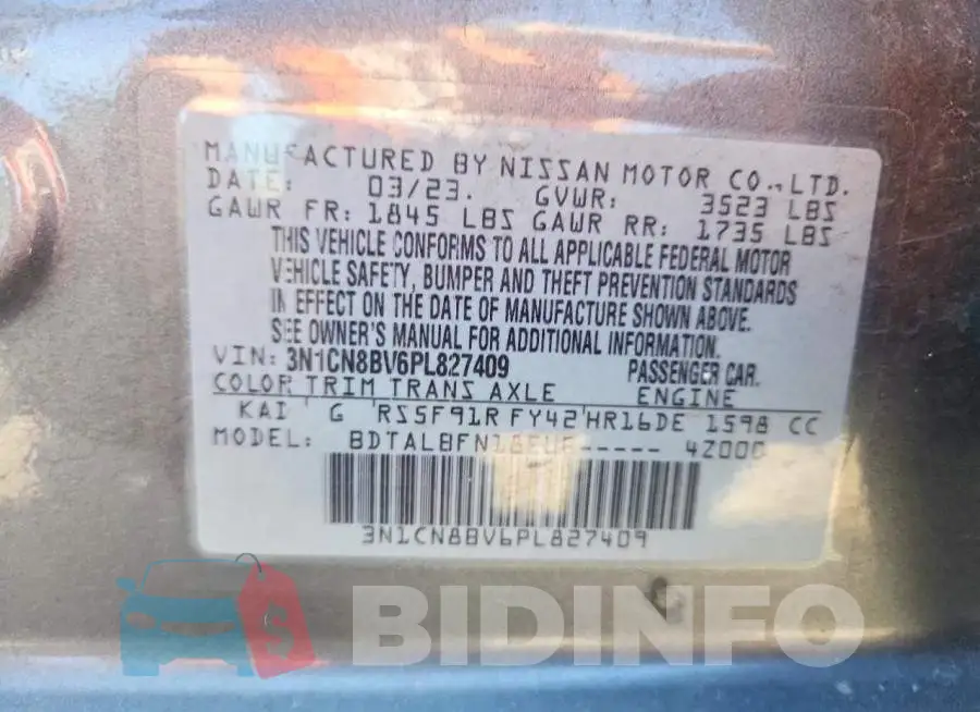3N1CN8BV6PL827409 Photo# 12