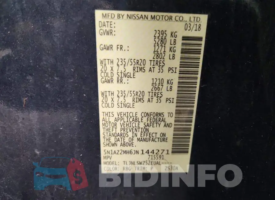 5N1AZ2MH6JN144271 Photo# 12