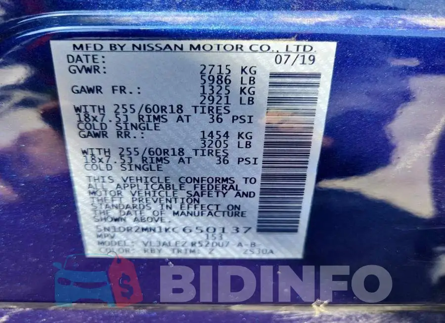 5N1DR2MN1KC650137 Photo# 12