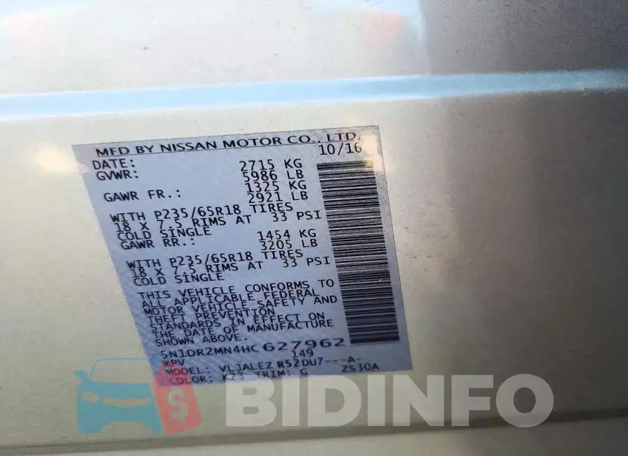 5N1DR2MN4HC627962 Photo# 13