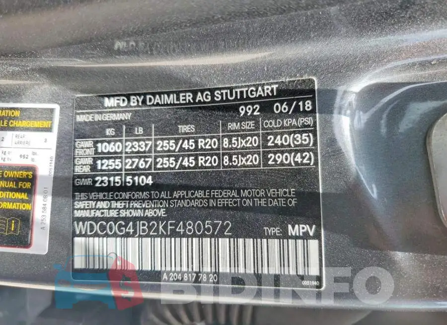 WDC0G4JB2KF480572 Photo# 13