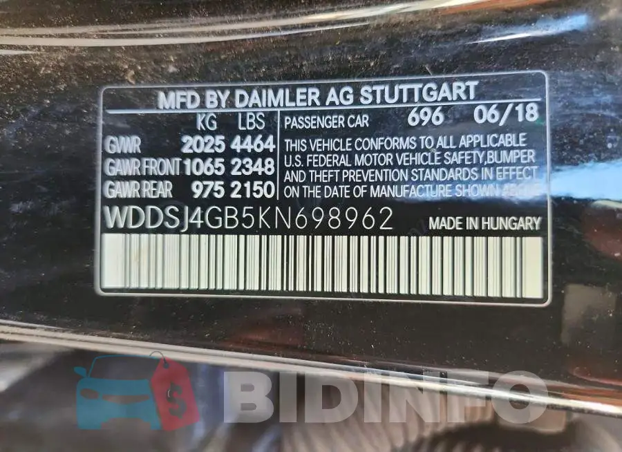 WDDSJ4GB5KN698962 Photo# 12