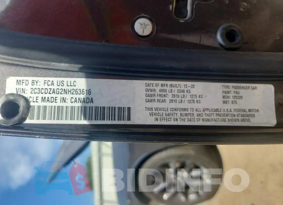 2C3CDZAG2NH263616 Photo# 12