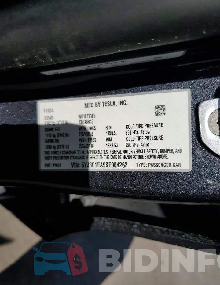 5YJ3E1EA9SF904262 Photo# 12