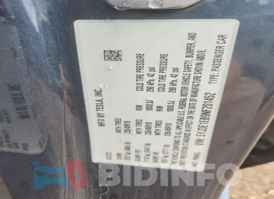 5YJ3E1EB9NF201452 Photo# 13