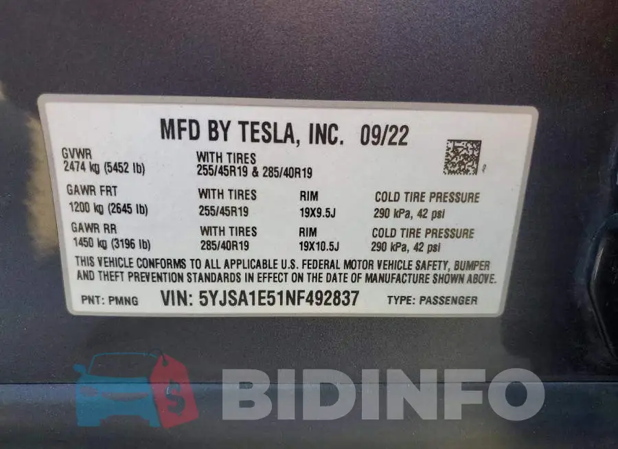 5YJSA1E51NF492837 Photo# 13