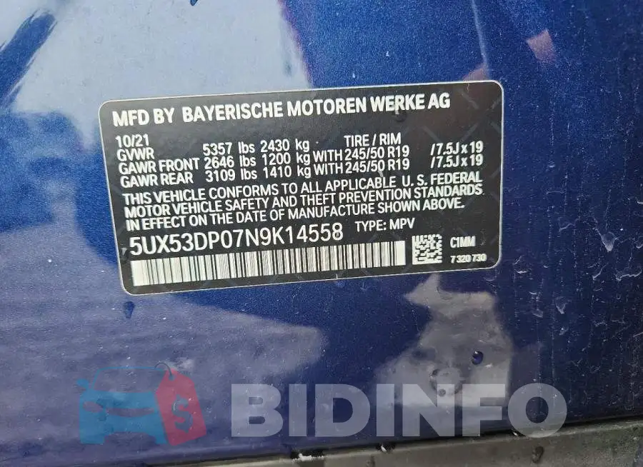 5UX53DP07N9K14558 Photo# 13