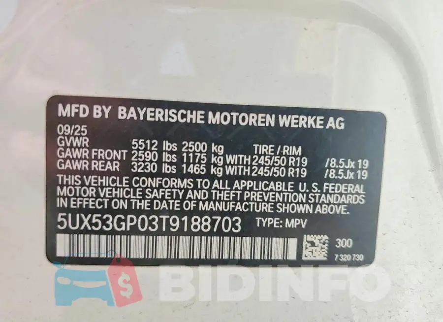 5UX53GP03T9188703 Photo# 12
