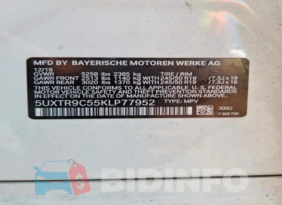 5UXTR9C55KLP77952 Photo# 13
