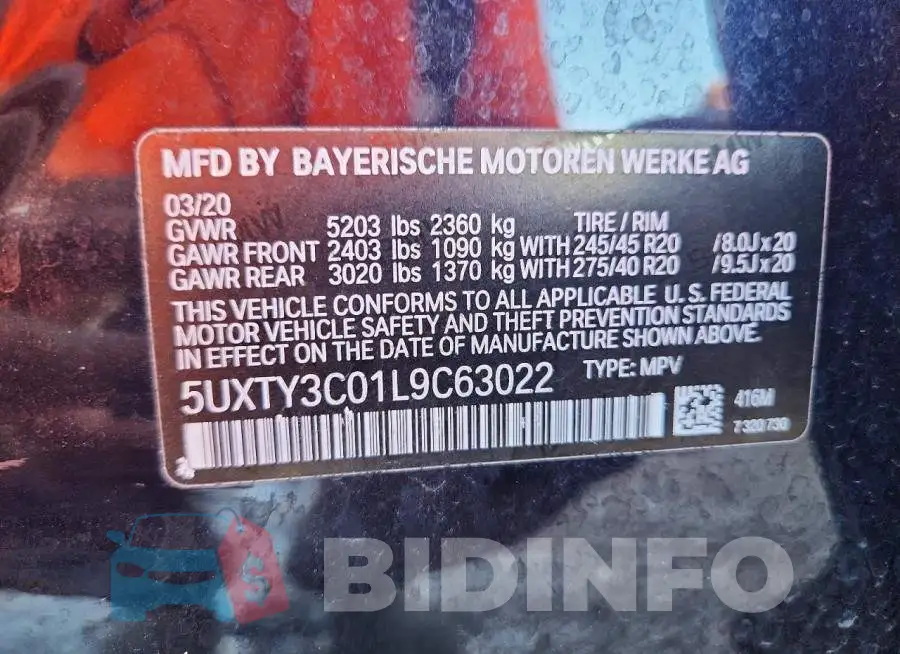 5UXTY3C01L9C63022 Photo# 14