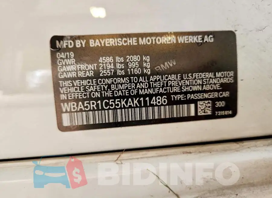 WBA5R1C55KAK11486 Photo# 13