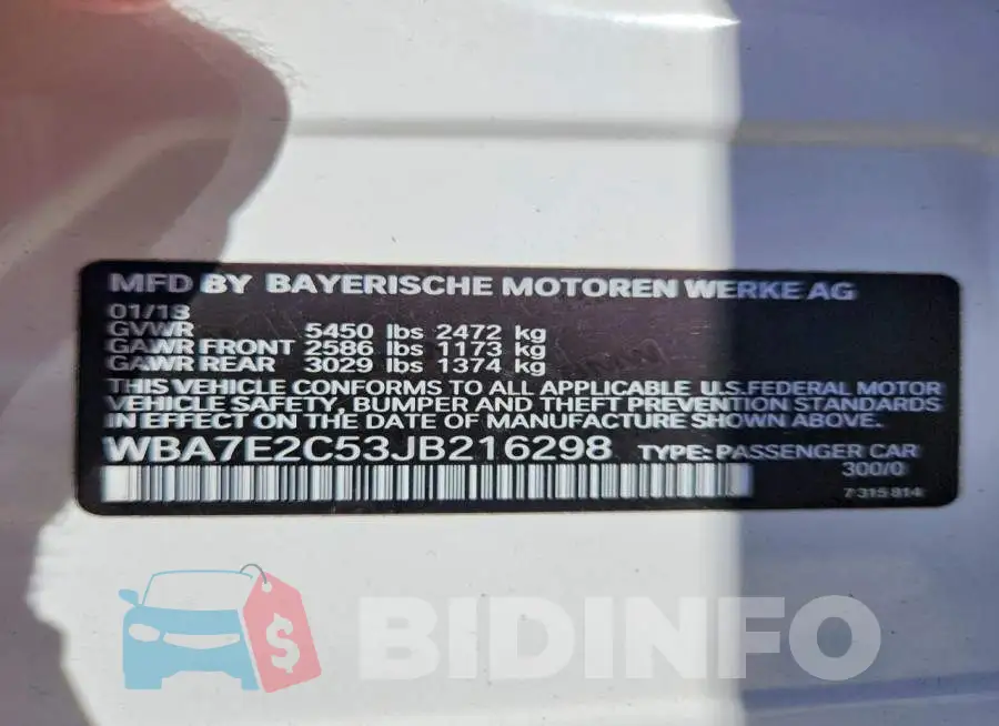 WBA7E2C53JB216298 Photo# 12