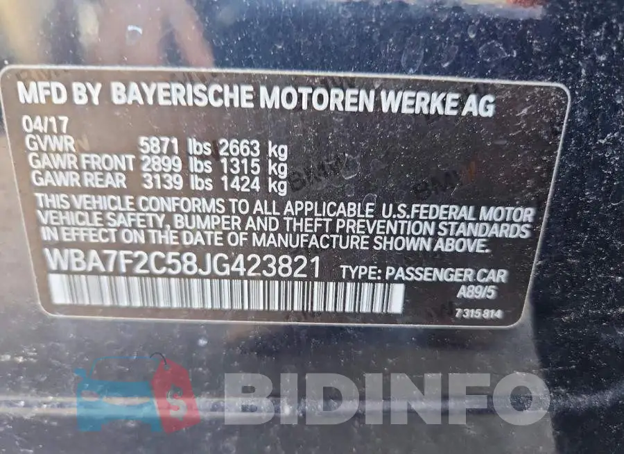 WBA7F2C58JG423821 Photo# 12