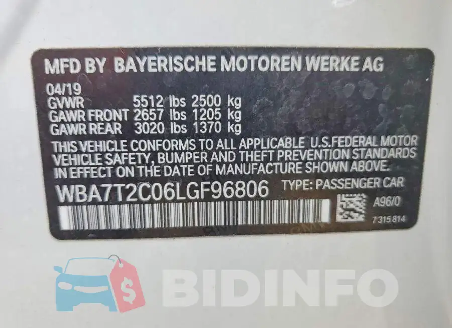 WBA7T2C06LGF96806 Photo# 12